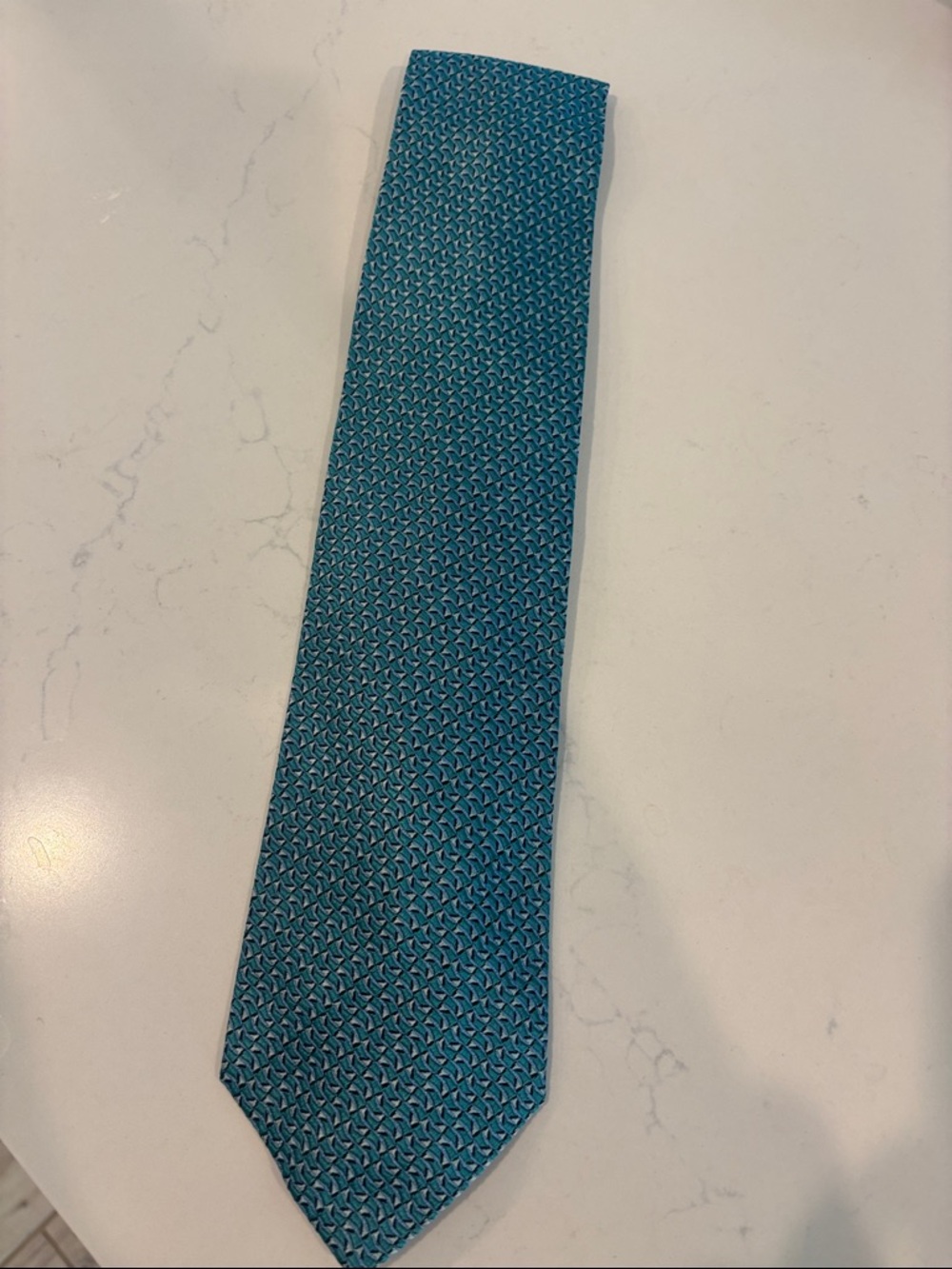 Charvet Teal Geometric Silk Tie